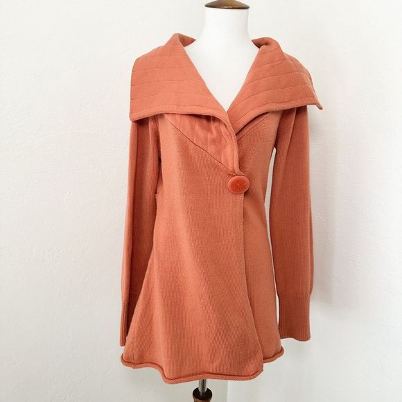 Anthropolgie Sparrow Sweater Womens Medium Orange Wool Blend Big Collar Wrap bow - Picture 1 of 7